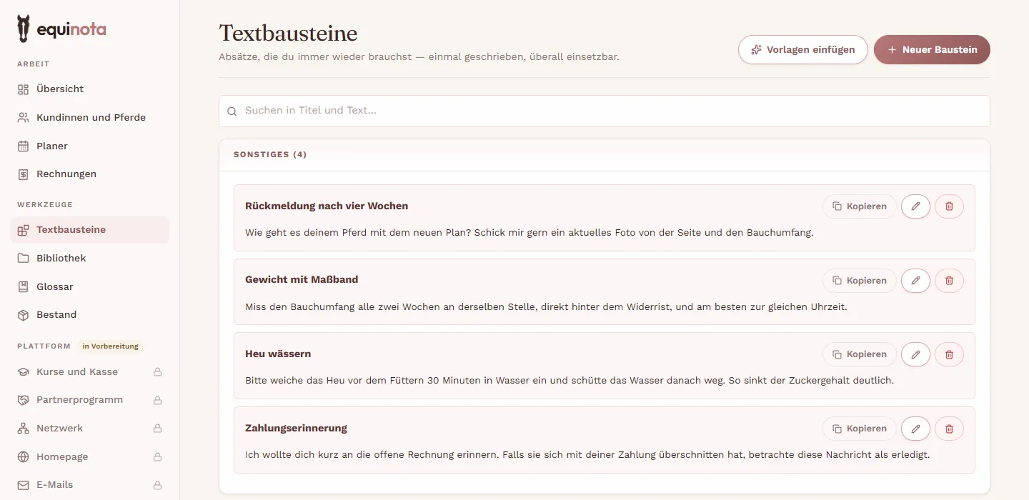Textbausteine in EquiNota