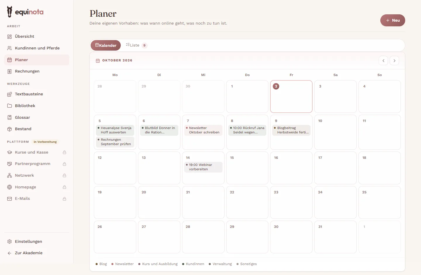 Der Planer in EquiNota